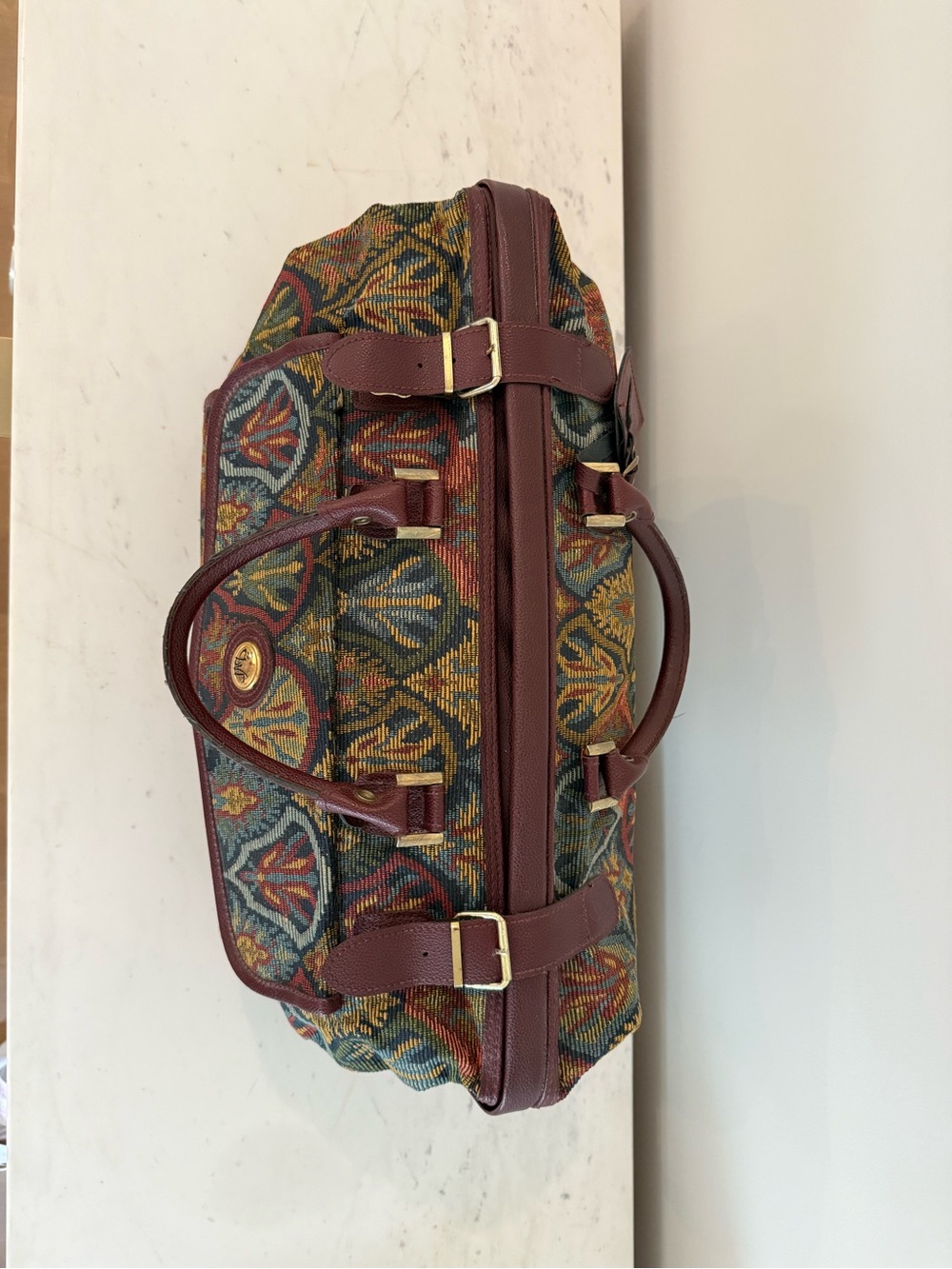 Vintage Diane Von Furstenberg Tapestry Leather Duffle Overnight Bag - Picture 6 of 8